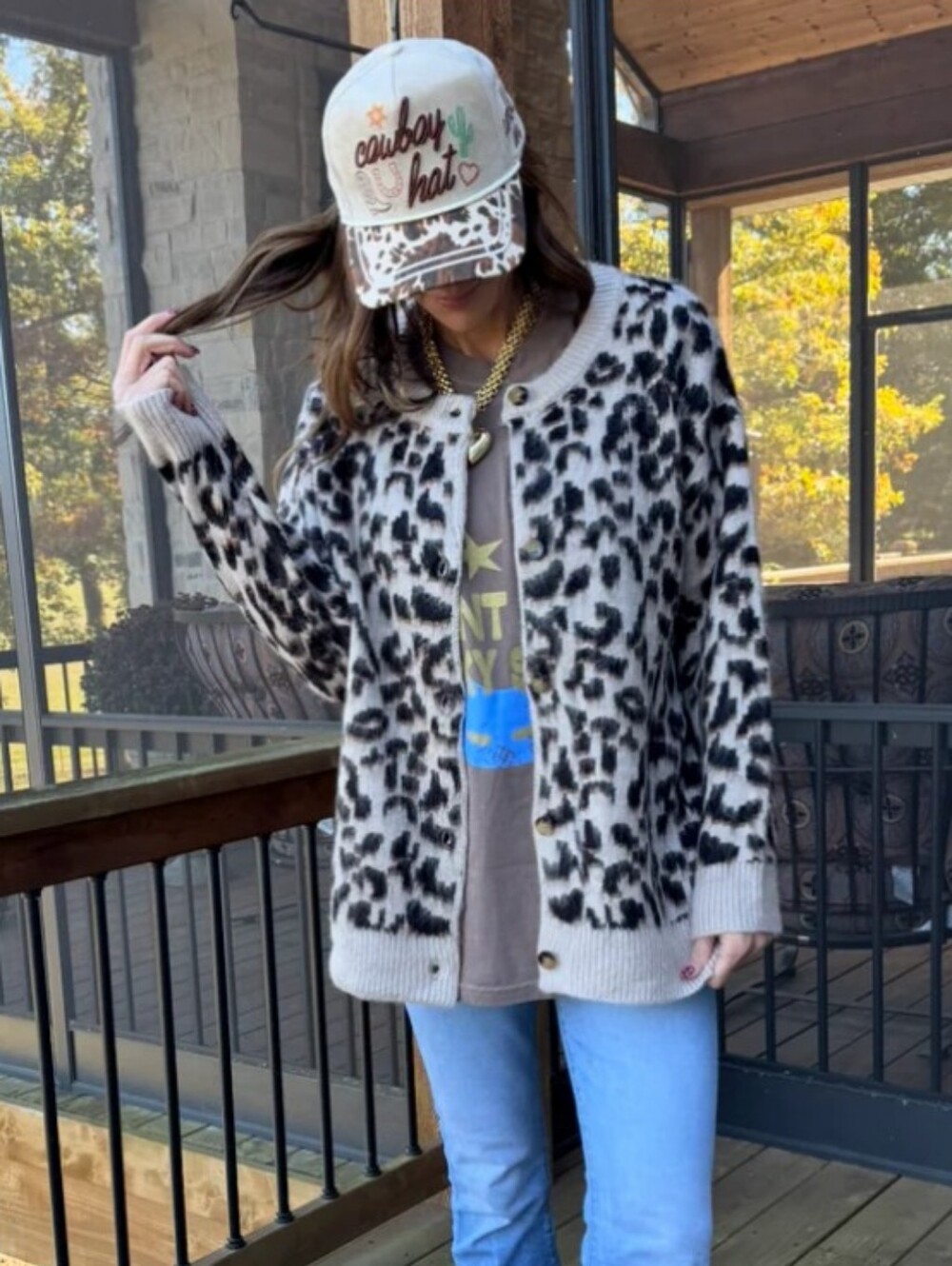 Poppy And Pine Anniewear Leopard Eyelash Fuzzy Cardigan Sweater L 🐆 🩷